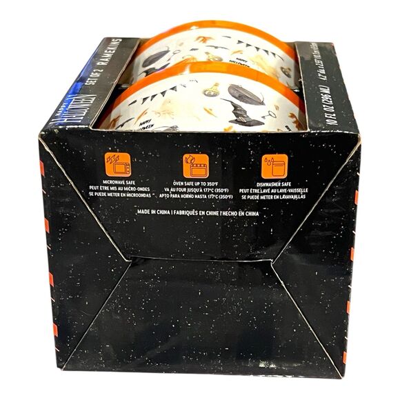 Whimsical Halloween Ramekins (2) Decorated W Bats Ghosts JackOLanterns Witch Hat - Picture 4 of 7